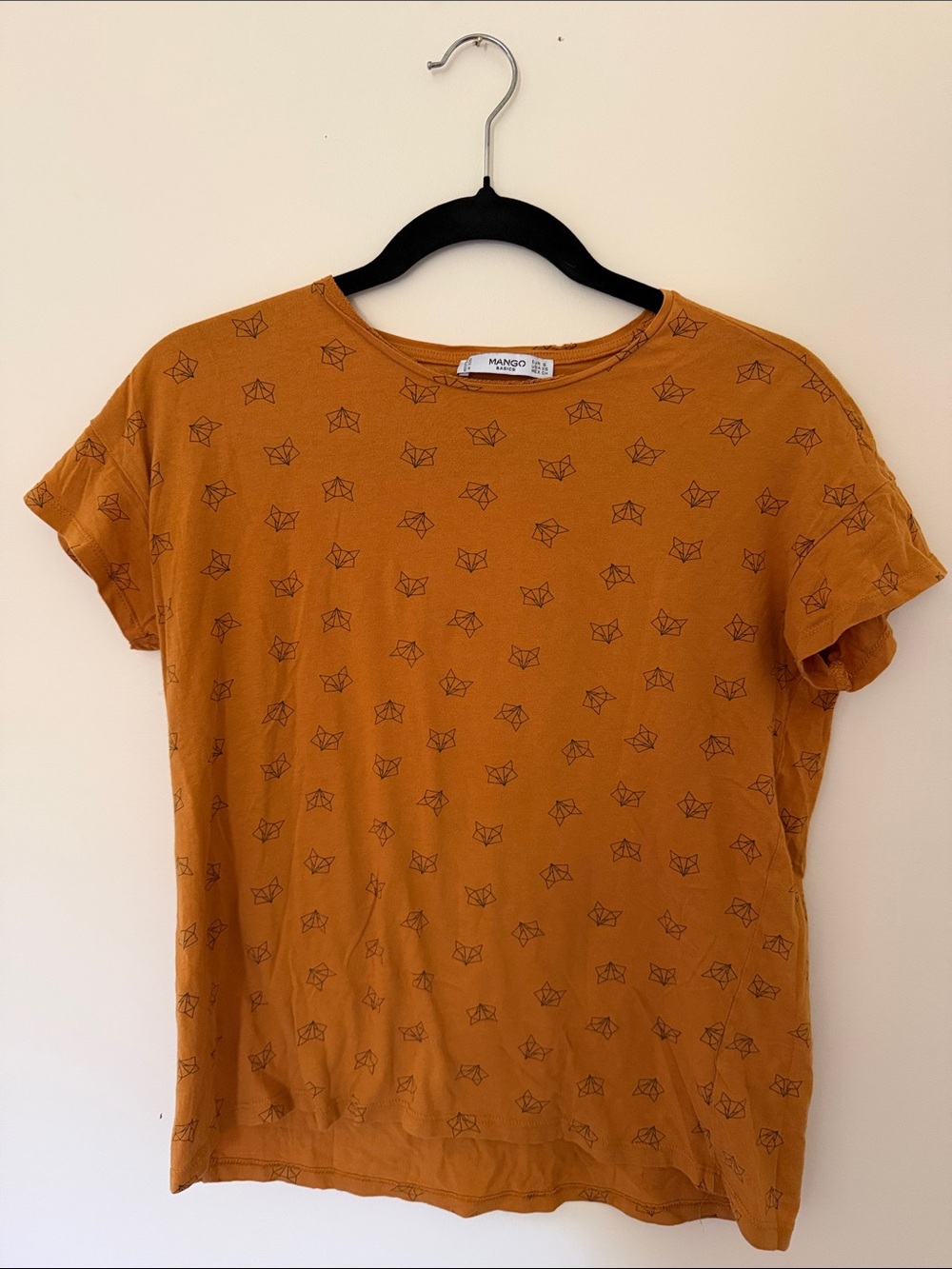 Mango Women's Mustard Crewneck Tee with Tiny Fox Print